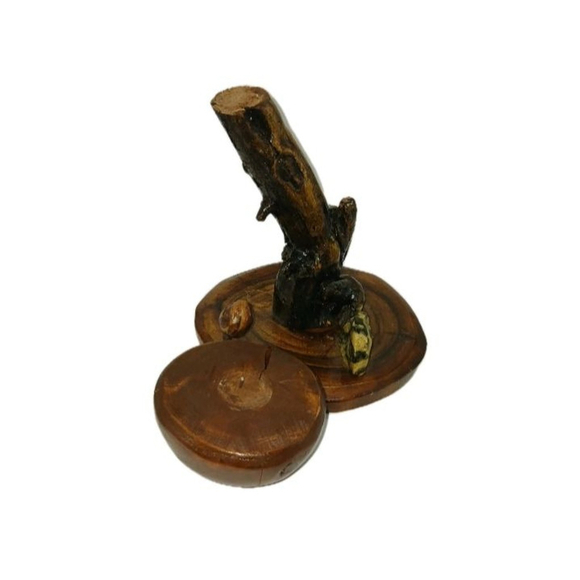 Vintage Hand Carved Wooden Mushroom Stone Sculptures 1980s Folk Art - Picture 9 of 10